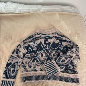 Pilcro Geometric Knit Sweater - Navy and Cream